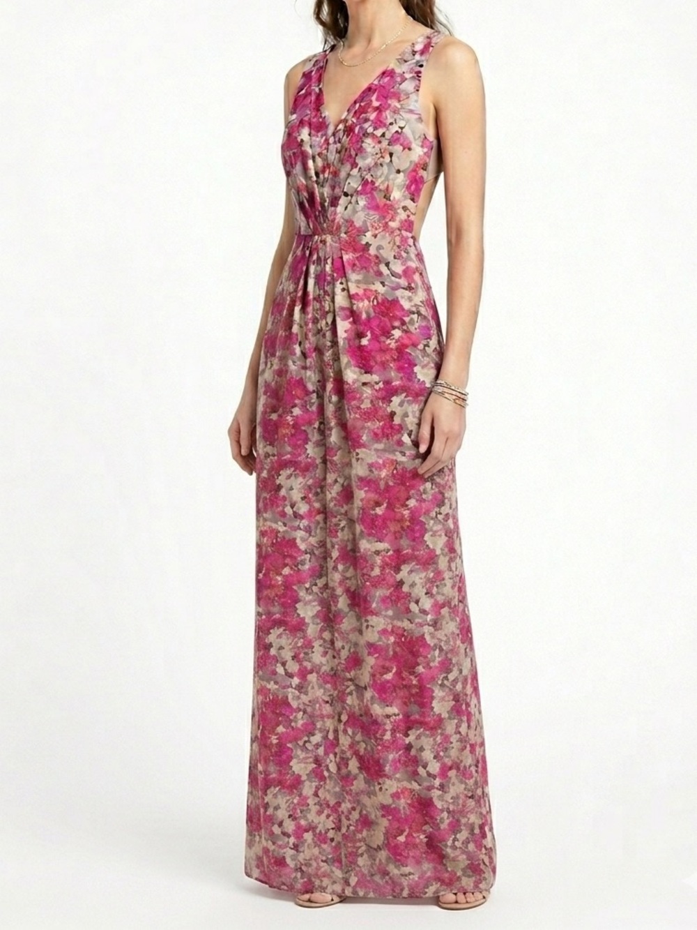 Forever 21 Pink and White Floral V-Neck Maxi Dress